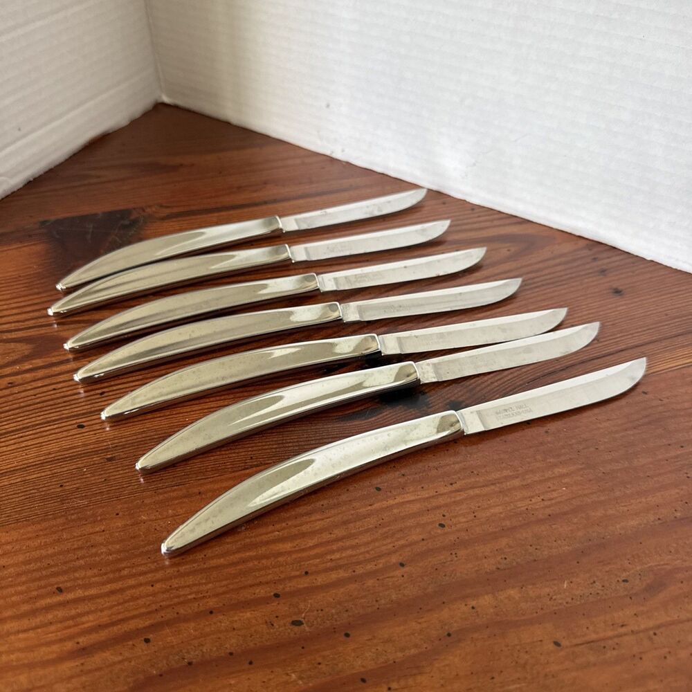 VTG 1950s MCM Carvel Hall Stainless Steel Non Serrated 440 Steak Knives 7 PC Set